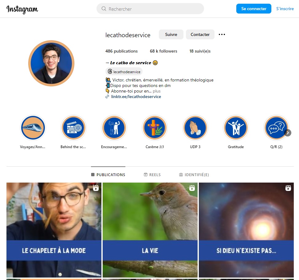 le catho de service est également beaucoup suivi sur instagram et les autres réseaux sociaux